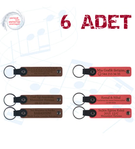 A Kahve & Nar Çiçeği, Aile Gününe Özel Küçük Hatıra, 6’lı Set, İsim Yazılabilen Deri Anahtarlık