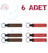 A Kahve & Nar Çiçeği, Aile Gününe Özel Küçük Hatıra, 6’lı Set, İsim Yazılabilen Deri Anahtarlık