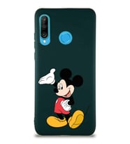Huawei P30 Lite Soft Premier Kapak Mickey Mouse-C Tasarımlı Silikon Kılıf - Yeşil (Şeffaf)