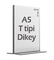 A5 T-Tipi Dikey Şeffaf   Föylük Menü Broşür Etiket Fotoğraflık Albüm Stand Sehpa (Krem)