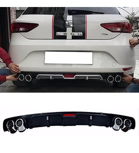 Seat Leon Mk3 Style Siyah Difüzör 4 Krom Egzoz Görünümlü Difizör Arka Ek Body Kit 2012 - 2016