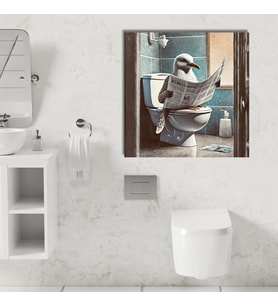 Tekli Kare Kanvas Banyo Tablosu Gazete Okuyan Martı Görseli
