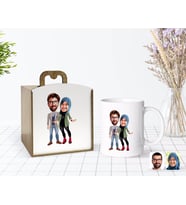 BK Gift Kişiye Özel Ahşap Kutuda Sevgililer Karikatürlü Beyaz Kupa Bardak-60