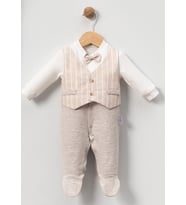 İNCE ÇİZGİLİ YELEKLİ Bebe Erkek TULUM (Bej)