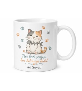 Balık Kılçığı Temalı Kedi Sever Baskılı Kupa Bardak Kedi Hediye