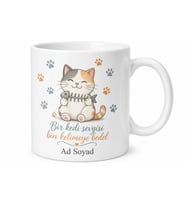 Balık Kılçığı Temalı Kedi Sever Baskılı Kupa Bardak Kedi Hediye