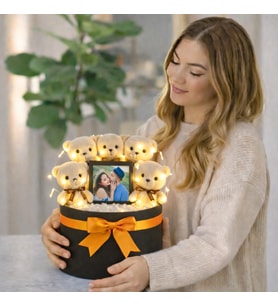 Sevgi dolu hediye paketi ışıklı pelüş