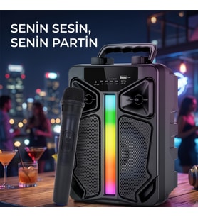 Taşınabilir Bluetooth Vokal Hoparlörü, LED Işıklı Eğlence ve Karaoke Makinesi, USB Girişli