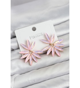 Pembe Renk Kristal Taşlı Lotus Model Kadın Küpe - EBJ260725W44250