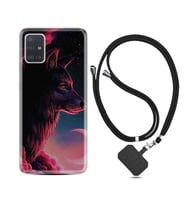 Samsung a71 A72 A73 A7 A9 2018 C7 C9 Kılıf Boyun Askılı Silikon Wolf and Moon 1380