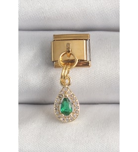 316L Çelik Gold Renk Sallantı Damla Yeşil Zirkon Taşlı Nomination Charm 5886 - HPSBYI2840-3874