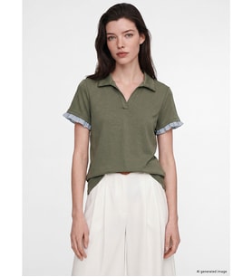 LCW Comfort Yeşil Polo Yaka Fırfırlı Soft Touch Kadın Tişört