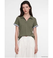 LCW Comfort Yeşil Polo Yaka Fırfırlı Soft Touch Kadın Tişört