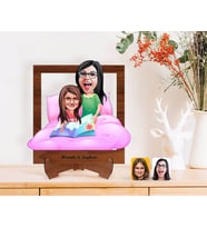 BK Gift Kişiye Özel Anneler Günü Temalı Anne Kız Karikatürlü Ahşap Standlı 3D Biblo-3 (Beyaz)