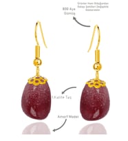 Sertifikalı Amorf Model Çilek Kuvars Taşı Küpe - Gold Renkli (Pembe)