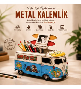 Dekoratif Metal Volkswagen Minibüs Kalemlik El Yapımı Fotoğraf Çerçeveli