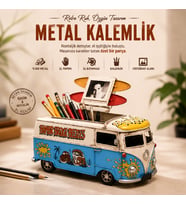 Dekoratif Metal Volkswagen Minibüs Kalemlik El Yapımı Fotoğraf Çerçeveli