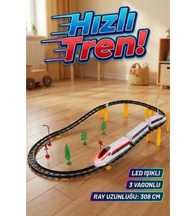 Oyuncak Hızlı Tren Seti 40 Parça - Pilli, Işıklı, Sesli ve Raylı Büyük Boy Tren (308 cm Pist)