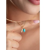 925 Ayar Gümüş Gold Kaplama Opal Taşlı zirkon Taş Figürlü Kolye