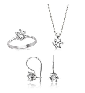 Gümüş Tek Taş Bayan Set