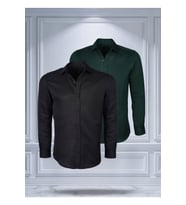 Todth 2'li Paket Kolay Ütülenebilen Dört Mevsim Modern Fit Yumuşak Dokulu Siyah ve Yeşil Düz Gömlek