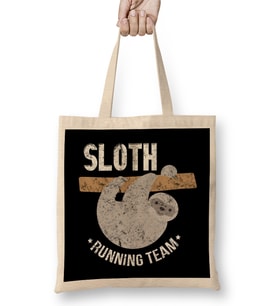 Vintage Sloth Running Team Funny Sloth Distressed Bez Çanta Uzun Saplı