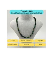 SERTİFİKALI Yosunlu Akik Doğal Taş 6mm Makrome Kolye 45cm- 55cm Ayarlanabilir Ölçü