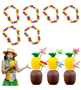 Tropikal Hawaii Parti Malzemeleri – Kolye, Pipet, Bardak Seti