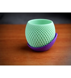 3D Baskı Küre Saksı - Kafes Dokulu İki Parçalı Dekoratif Saksı - Mint-Mor