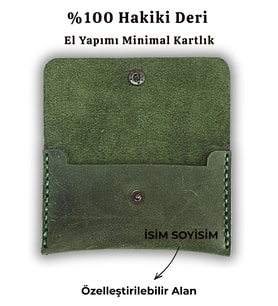 Koof Craft Rustic Snap Hakiki Deri Kartlık – %100 Gerçek Deri, El Yapımı Minimal Kartlık, Butonlu Kompakt Deri Cüzdan, Hediyelik Erkek Kartlık (Yeşil)