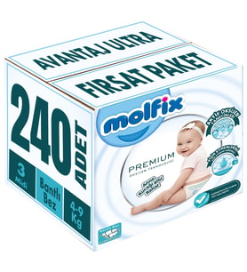Molfix Premium Bebek Bezi Beden:3 (4-9KG) Midi 240 Adet Avataj Ultra Fırsat Pk