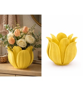 Northcity 3D Baskı Lotus Yapraklı Vazo - Dekoratif Çiçeklik-Sarı