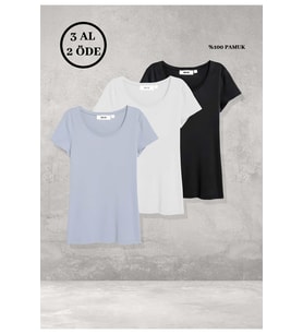Kadın 3'lü Paket Kısa Kollu Tişört %100 Pamuklu