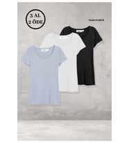Kadın 3'lü Paket Kısa Kollu Tişört %100 Pamuklu