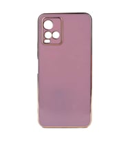Vivo Y32 Kılıf Zore Bark Kenarları Altın Renk Kılıf (Mor)