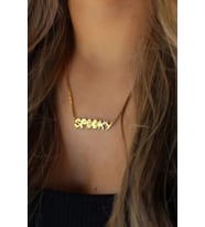 Kişiye Özel 925 Ayar Gümüş Spooky Kolye Cadılar Bayramı Temalı Hediye Takı (Gold)