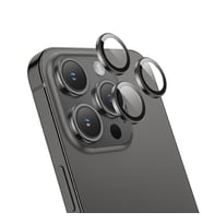 HOCO Crystal Clear iPhone 15 Pro-15 Pro Max HD 3D Metal Çerçeveli Kamera Koruyucu Lens (Siyah)