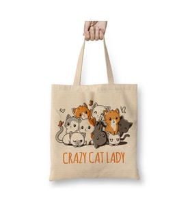 Crazy Cat Lady Kedi Beyaz Bez Çanta Uzun Saplı Alışveriş Çantası Plaj Çantası