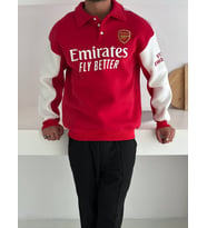 OVERSIZE ŞARDONLU SWEAT - BAYERN MUNIH - ARSENAL - MILAN DÜĞMELİ YAKA KALİTELİ SWEATSHIRT (Beyaz)