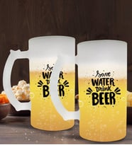 BK Gift Save Water Drink Beer Tasarımlı 2’li Buzlu Cam Bira Bardağı 50cl-1 (Beyaz)