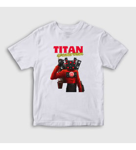 Presmono Unisex Çocuk Beyaz Titan Speakerman Skibidi Toilet T-Shirt 482647tt (Beyaz)