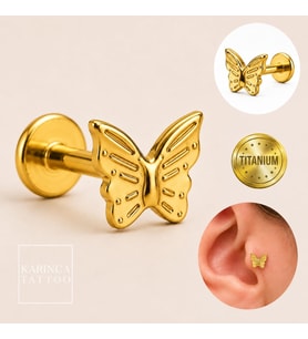 Kelebek Titanyum Piercing Küpe Forward Helix Conch Flat Kulak Tragus