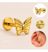 Kelebek Titanyum Piercing Küpe Forward Helix Conch Flat Kulak Tragus