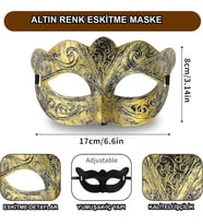 Altın Renk Eskitme Maskeli Balo Maskesi - Venedik Tarzı Parti Maskesi