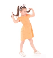 Toontoy Kız Çocuk Komple Kabartma Baskılı Elbise (Oranj)