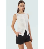 Regular Bluz Gofre Örme Kumaş Kayık Yaka Günlük Kullanım Kaliteli İşçilik (Ekru)
