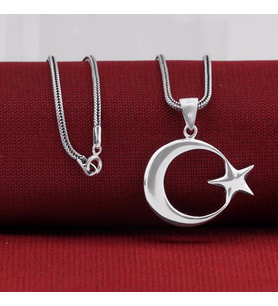 925 Ayar Gümüş Sade Ayyıldız Erkek Kolye (Siyah)