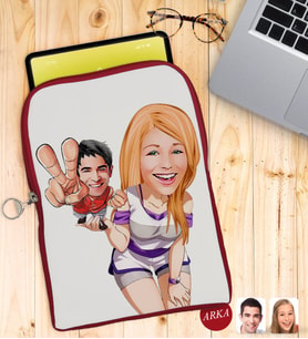 BK Gift Kişiye Özel Sevgililer Karikatürlü Taşınabilir Koruyucu Tablet Kılıfı & Organizer Çanta - Kırmızı-30