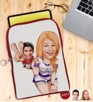 BK Gift Kişiye Özel Sevgililer Karikatürlü Taşınabilir Koruyucu Tablet Kılıfı & Organizer Çanta - Kırmızı-30