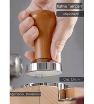 Tamper Ahşap Saplı Paslanmaz Tabanlı Kahve Tamperi 58 mm